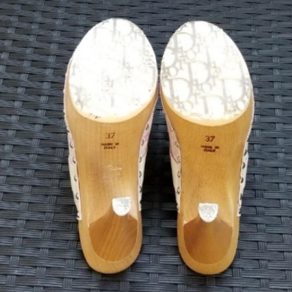 Dior Pink Floral Canvas Studded Wood-Heel Clogs - Picture 7 of 9